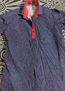 Star Patterned Casual Blue Shirt For Men