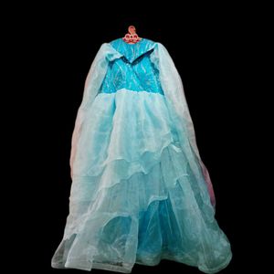 NEW SKY BLUE LAYER DESIGN GOWN WITH NECK DUPATTA