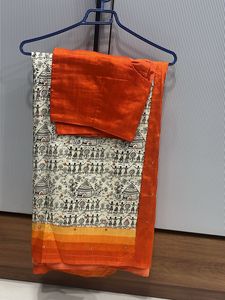 Orange Warli Print Saree
