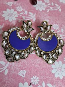 Elegant Blue Crescent and golden Earrings