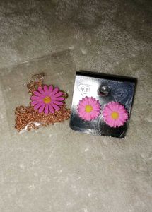 Pair Sunflower Studs & Pendant Chain