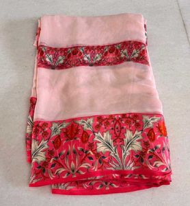 Light Pink Floral Saree with Matching Blouse