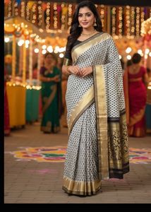 Elegant New White Printed Saree