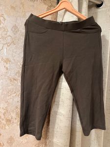 New Olive Green Cropped Leggings, Waist- 32