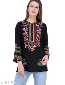 Embroidered Black Tunic Top