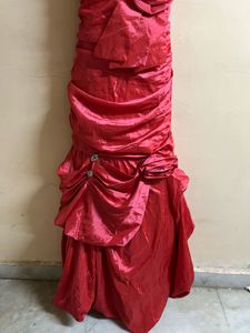 Pintrest Peach Designer Fishcut Silk Gown