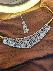 American Diamond Necklace With Maangtika