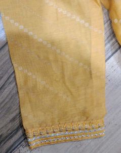 (Rangmanch)Bright Yellow Printed Kurti Embroidery.