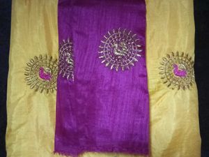 Embellished Yellow Poly Sllk Saree With Pink blous