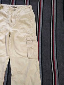 Bershka Beige Cotton Cargo Pants