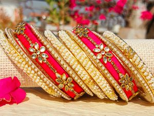 Beautiful handmade Pink and musturd Bangle Set