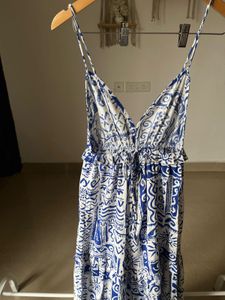 Blue-White Pattern Strappy Maxi Dress
