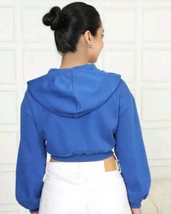 Blue Cropped Zip Hoodie