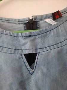 Denim Knee Length Dress Blue Office Wear