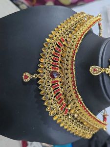 Gold-Tone Red Jewel Indian Bridal Jewelry Set