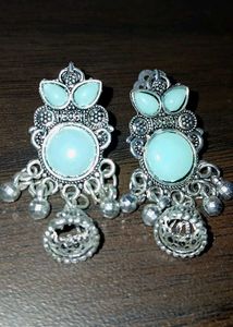 Oxidized Jhumka With Green embroiled