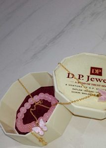 Pink Butterfly Breslet & Chain Combo