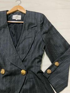 Women Charcoal Striped Blazer