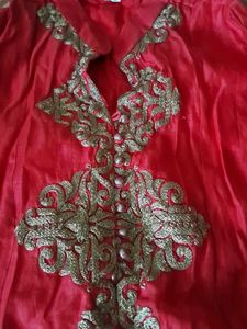 Red Embroidered  Gown With Dopatta