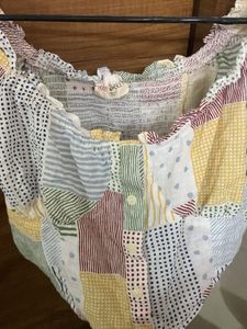 Patchwork Puff Sleeve Crop Top