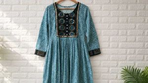 Elegant Blue Printed Kurta Dress
