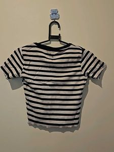 ZARA Black And White Striped Ribbed Top