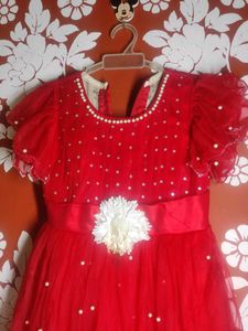 Red Party Dress with Flower Detail