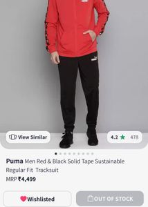 Puma Men Red &amp; Black Solid Tape Tracksuit