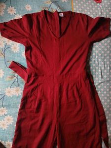 Burgundy V-Neck Jumpsuit