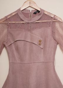 Dusty Rose Lace Sleeve Dress