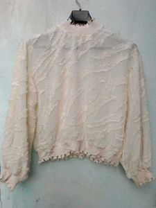 New With Tag Korean High Furr Beige Top