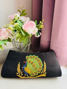 Embroidered Peacock Clutch