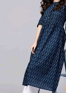 Nayo blue floral cotton A - line kurta