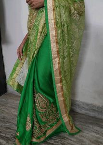 Green Lace &amp; Satin Saree