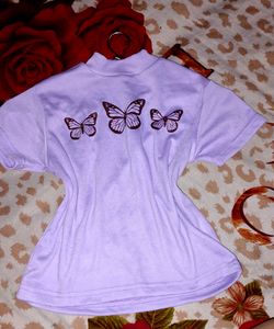 Purple Korean Top With Butterfly Print