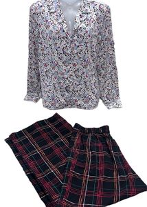 Floral Print Blouse &amp; Plaid Pants