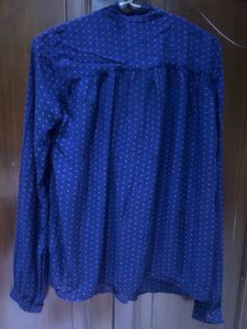 Zara - Navy Polka Dot Tie Neck Blouse