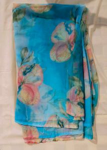 Blue Floral Print Saree