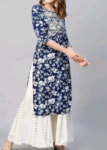 Fashor Women Blue Printed Mirror Work Kurta