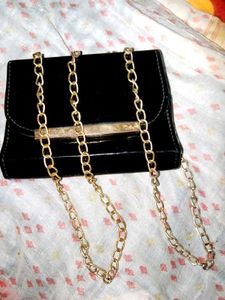 Black Clutch with Gold Chain