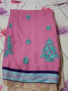 Pink And Cream Colour Saree