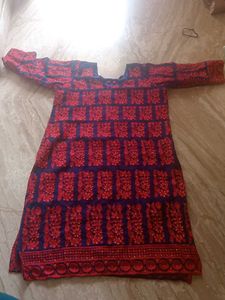 Red & Navy Embroidered Kurti