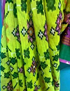 Beautiful Fluorescent Green Pochampally Print Sari