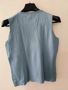 Blue Beaded Sleeveless Top