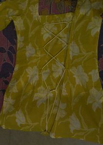 Yellow Floral Print Kurti with back corset