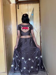 Brown Embroidered Lehenga Choli Set
