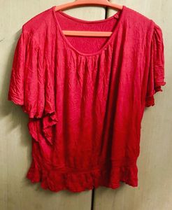 Red Flutter Sleeve Top