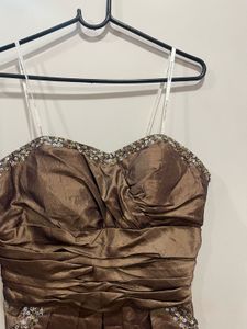 Brown Sequin Strapless Dress