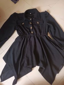 Black Colour Buttoned Bishop Sleeve Top/dress