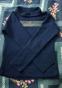 Full sleeves High Neck Navy blue Top For Girls